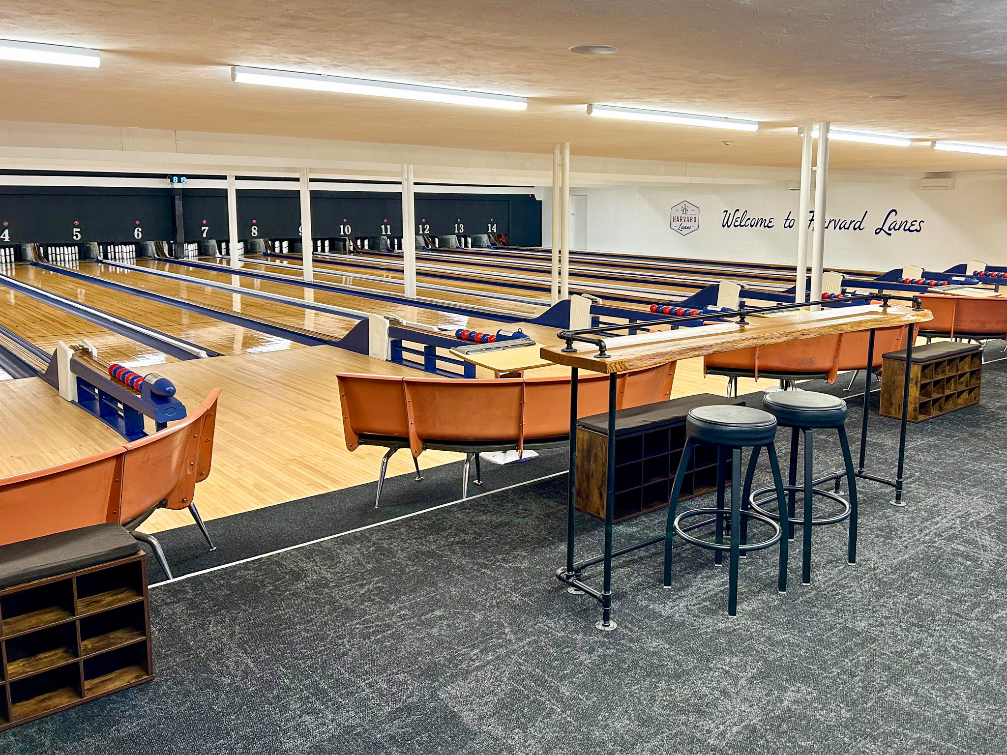 Candlepin bowling lanes for company outings at Harvard Lanes